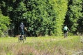 Mountain bikers coming of the steepest part of the trail in Alafia State Park Lithia Florida.