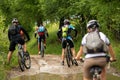 Mountain bikers on the country side of the Carpathian mountain in Romania