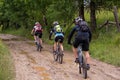 Mountain bikers on the country side of the Carpathian mountain in Romania