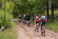 Mountain bikers on the country side of the Carpathian mountain in Romania