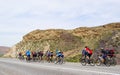 Mountain bikers group on road Royalty Free Stock Photo