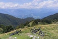 Mountain bikes at Mozic, above Soriska planina with Julian alps