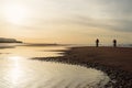 cyclists mountain biking on the coast in northern France with the English Shannel in the background Royalty Free Stock Photo