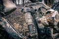 Mountain biking, dirty and broken bicycle closeup Royalty Free Stock Photo