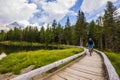 Mountain biking in the Dolomites, Misurina, Italy. Tre Cime di L Royalty Free Stock Photo