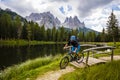 Mountain biking in the Dolomites, Misurina, Italy. Tre Cime di L Royalty Free Stock Photo