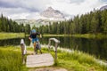 Mountain biking in the Dolomites, Misurina, Italy. Tre Cime di L Royalty Free Stock Photo