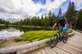 Mountain biking in the Dolomites, Misurina, Italy. Tre Cime di L Royalty Free Stock Photo