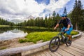 Mountain biking in the Dolomites, Misurina, Italy. Tre Cime di L Royalty Free Stock Photo