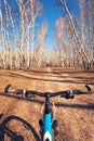 Mountain biking down hill descending fast on bicycle. Royalty Free Stock Photo
