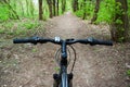 Mountain biking down hill descending fast on bicycle. Royalty Free Stock Photo