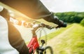 Mountain biking down hill descending fast. Royalty Free Stock Photo