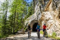 Mountain biking family with bikes on track, Cortina d`Ampezzo, D