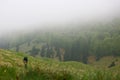 Mountain biking fog Royalty Free Stock Photo