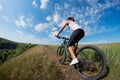 Mountain biking happy sportive girl relax in meadows sunny countryside Royalty Free Stock Photo