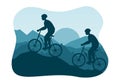 Mountain Biking Illustration with Cycling Down the Mountains for Sports, Leisure and Healthy Lifestyle in Flat Cartoon Silhouette