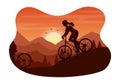 Mountain Biking Illustration with Cycling Down the Mountains for Sports, Leisure and Healthy Lifestyle in Flat Cartoon Silhouette