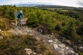 Mountain Biking through young pine forest in Ireland