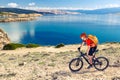 Mountain biking at the seaside bike dirt enduro trail Royalty Free Stock Photo