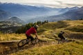 Sunset Mountain Biking in the Swiss Alps Royalty Free Stock Photo