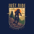 Mountain Biking t shirt graphic design, hand drawn line style with digital color