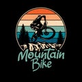 Mountain Biking t shirt graphic design, hand drawn line style with digital color