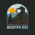 Mountain Biking t shirt graphic design, hand drawn line style with digital color