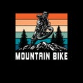 Mountain Biking t shirt graphic design, hand drawn line style with digital color