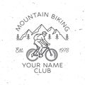 Mountain biking. Vector illustration. Concept for shirt or logo, print, stamp or tee. Vintage line art design with man Royalty Free Stock Photo