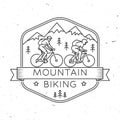 Mountain biking. Vector illustration. Concept for shirt or logo, print, stamp or tee. Vintage line art design with man Royalty Free Stock Photo