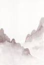 Mountain black ink painting in East Asian style on white background. Royalty Free Stock Photo