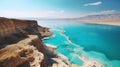 Mountain and the blue Dead Sea in Israel. Generative AI Royalty Free Stock Photo