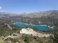 Mountain blue lake. The lake in the mountains. Guadalest. Spain.