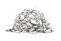 Mountain of books, gadgets, and screens piling up on a fragile brain