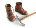 Mountain boots and Ice Axe. Royalty Free Stock Photo