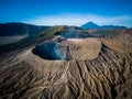 Mountain Bromo active volcano crater in East Jawa, Indonesia. Top view from drone fly