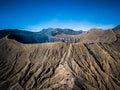 Mountain Bromo active volcano crater in East Jawa, Indonesia. Top view from drone fly Royalty Free Stock Photo