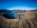 Mountain Bromo active volcano crater in East Jawa, Indonesia. Top view from drone fly Royalty Free Stock Photo