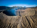 Mountain Bromo active volcano crater in East Jawa, Indonesia. Top view from drone fly Royalty Free Stock Photo