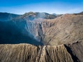 Mountain Bromo active volcano crater in East Jawa, Indonesia. Top view from drone fly Royalty Free Stock Photo