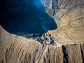 Mountain Bromo active volcano crater in East Jawa, Indonesia. Top view from drone fly Royalty Free Stock Photo