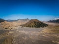 Mountain Bromo active volcano crater in East Jawa, Indonesia. Top view from drone fly Royalty Free Stock Photo