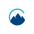 mountain with C alphabet letter logo blue, adventure initial Letter C Logo design,