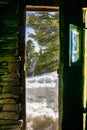 Mountain cabin door partially open, Mount San Jacinto State Park, California