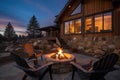 mountain cabin with stone fire pit Royalty Free Stock Photo