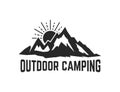 Mountain camp emblem template. Design element for logo, label, emblem, sign. Royalty Free Stock Photo