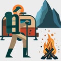 Mountain campervan hiker moon vector graphics