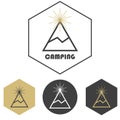 Mountain camping vector logo, set of gold and grey