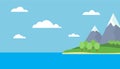 Mountain cartoon view of an island in the sea with green hills, Royalty Free Stock Photo