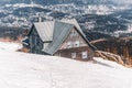 Mountain chalet on top of the mountain, Giant Mountains, Poland Royalty Free Stock Photo